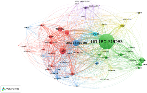 Figure 4 Network of co-author collaborations based on country.