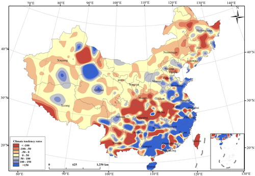 Figure 10. Spatial distributions of rainfall erosivity change trend coefficients in China. Source: Author