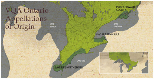 Figure 1 Map of the wine appellations in Ontario.