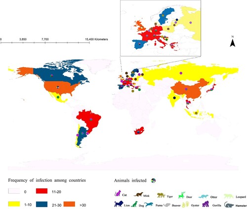 Figure 2. Reported COVID-19 prevalence in animals worldwide.