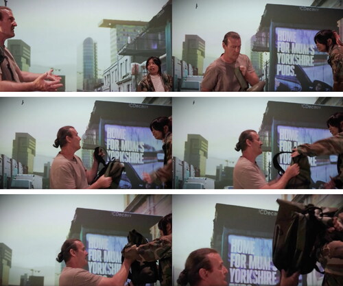 Figure 6 Sequential stills from footage of Zoe Maramba and Clive Rowe practising Meisner Technique in Watercourse experiments (improvisation described above).