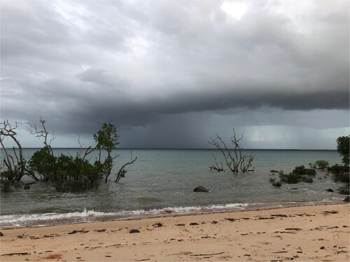 Figure 7. Dark clouds and rain coming towards the beach.