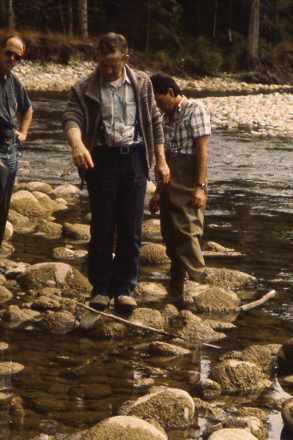 Fig. 1. The British Columbia Didymosphenia ad hoc group viewing the D. geminata bloom in the Englishman River in 1993.