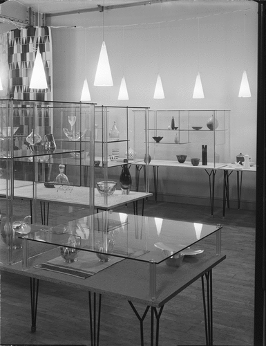 Figure 4. Overview of the “test” installation at Frey’s Warehouse in Stockholm, March 22, 1954, shows the lightness of Myrstrand’s design and floating qualities. Photographer Sune Sundahl. ArkDes, Stockholm. ARKM.1988-111 -16,332. Public domain.