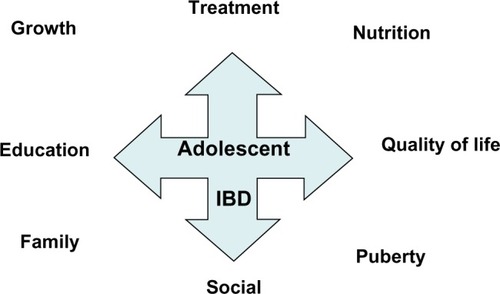 Figure 1 Multiple aspects of management of IBD in adolescents.