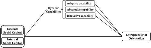 Figure 2. Relationship between social capital and entrepreneurial orientation, and the mediating role of dynamic capabilities.