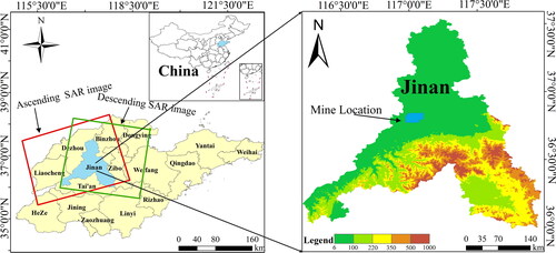 Figure 1. Geographical location of the study area and the coverage of SAR images.