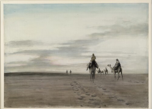 Figure 1. James McBey, A Long Patrol in the Desert of Sinai, 1917, pen and ink and watercolour on paper, 464 × 635 mm. London, British Museum © Aberdeen City Council (James McBey) and The Trustees of the British Museum. All rights reserved.