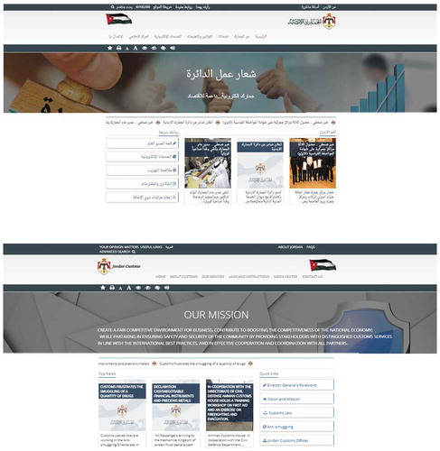 Figure 5. Screen print of customs department webpage