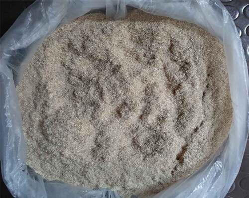 Figure 2. Grounded wheat straw fiber in powder form (Below the figure).