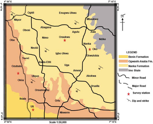 Figure 1. Geologic map of the study area showing the survey stations