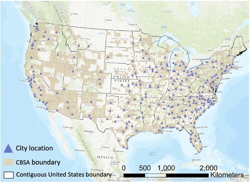 Figure 2. City distributions included in this study. 258 cities were defined and selected based on the Core-Based Statistical Area description.