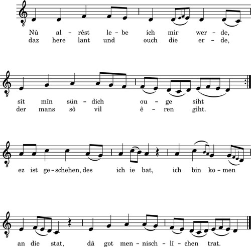 Figure 1. Palästinalied in modern notation (author’s own transcription, with reference to Palisca39)