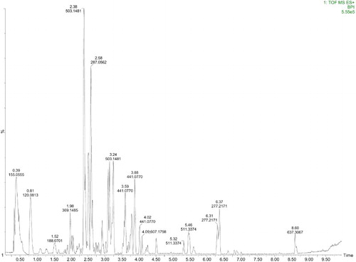 Figure 2. LC–MS chromatogram of peony leaves extract.