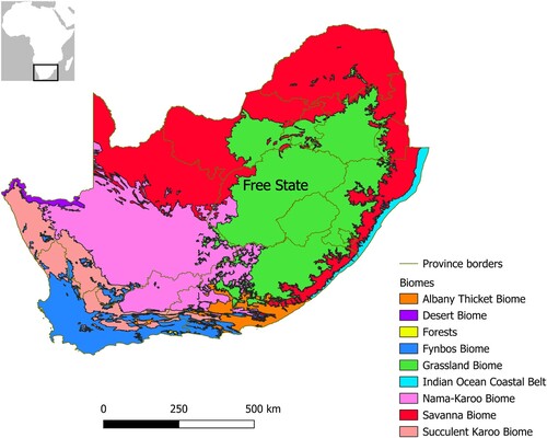 Figure 1. Biomes of South Africa, Lesotho and eSwatini, reproduced from Mucina and Rutherford (Citation2006).