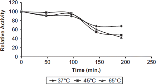 Figure 5. The thermal stability profile for immobilized PON1.