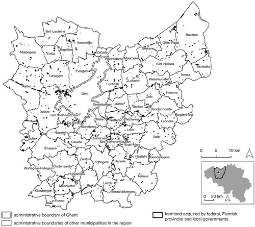 Figure 7. Public land acquired by the federal, Flemish, provincial and by local governments in agricultural areas during 2010–2020.