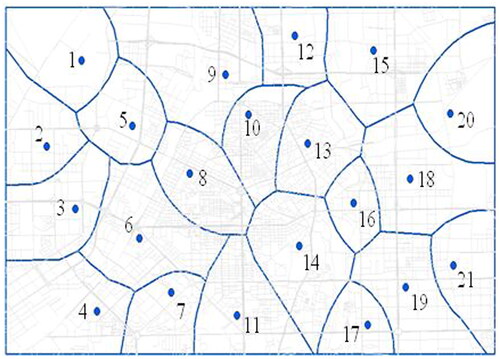 Figure 10. Charging terminal planning and service range division results.