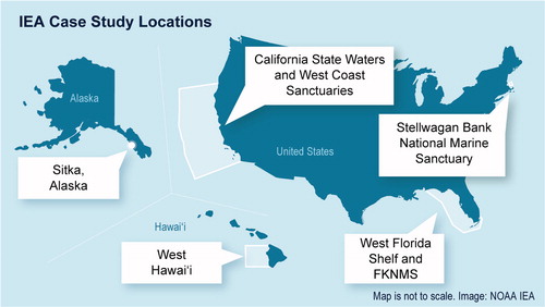 Figure 3. Location of case studies presented in this paper. Credit: NMFS Office of Science and Technology/Ellen Spooner and Jacqui Fenner.