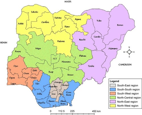 Figure 1 Map of Nigeria showing the six geopolitical zones.