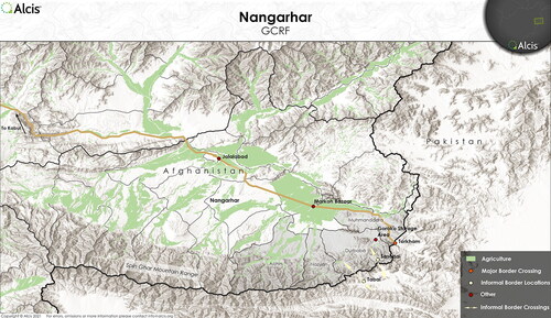 Figure 1. Map of Nangahar, Afghanistan. Map provided by Alcis Ltd for the Drugs & (dis)Order project, used with permission.