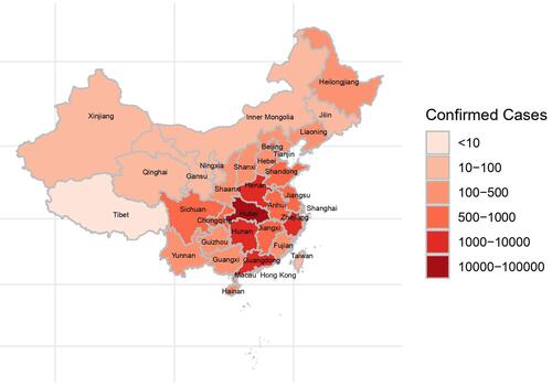 Figure 1 Confirmed cases by province as of February 20, 2020.