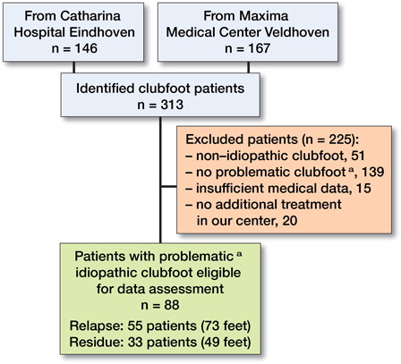 Figure 1. Flowchart of patient selection. a Residual and relapsed clubfeet.