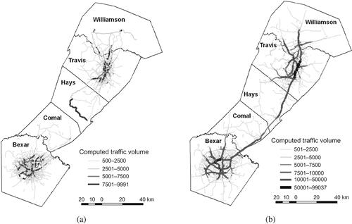 Figure 10. Major travel corridors: (a) 1990; (b) 2000.