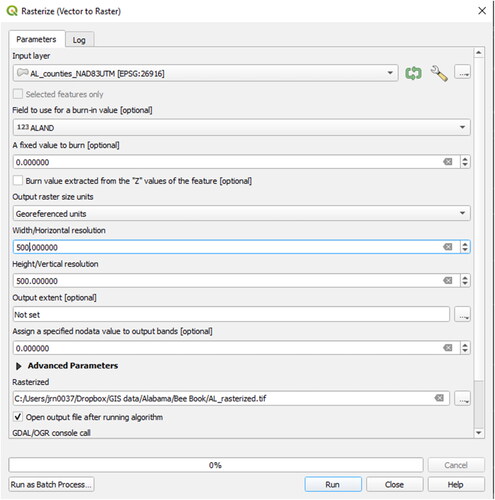 Figure 76. Vector to raster conversion using QGIS.