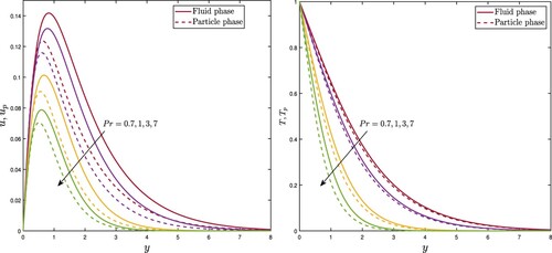 Figure 6. Variational effects of Prandtl number on velocity and temperature distribution.