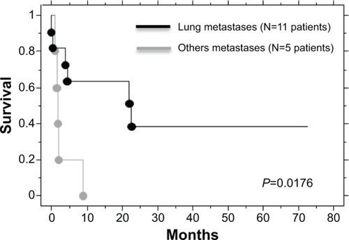 Figure 3 Comparison of survival between metastatic localizations (survival time).