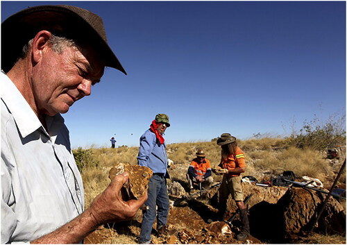 Figure 1. Snapshot from the 2013 Riversleigh expedition. Participants from left to right: Mike Archer (foreground); Sue Hand (far distance); Phil Creaser, Chris Larkin, and Lizard Cannell (centre). Photograph reproduced with permission by Tony Walters.