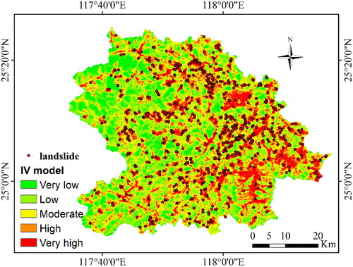 Figure 7. Landslide susceptibility map generated by IV model.