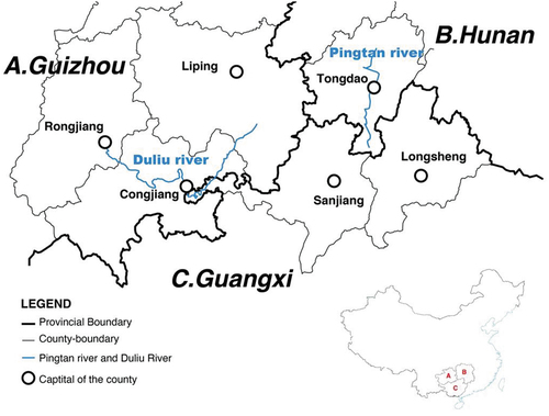 Figure 1. Location and distribution of the Pingtan river and Duliu river in Dong area.