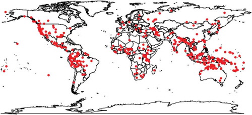 Figure 1. Spatial distribution of the 400 languages in the data set.