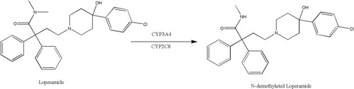 Figure 1 The transformation of loperamide to its main metabolite N-demethylated loperamide (DLOP).