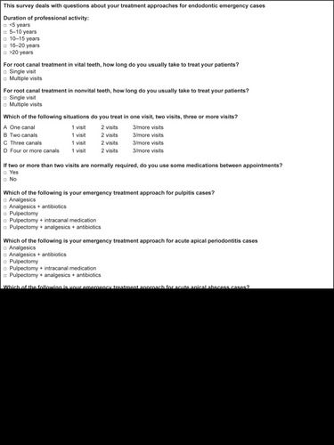 Figure 1 Antibiotic and emergency endodontic treatment survey given to general dental practitioners.