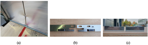 Figure 18. Deformed shape of each part after the impact test: (a) Door, (b) Guide shoe, and (c) Stopper.