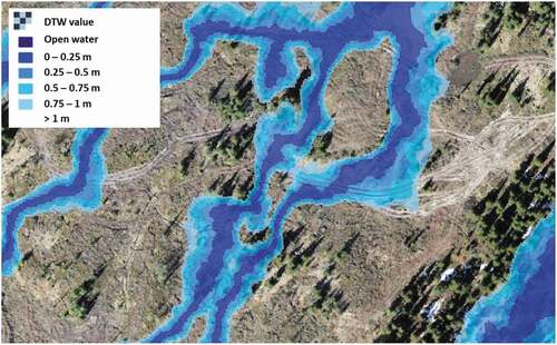 Figure 5. Ortho-mosaic of the test site Nr 4, with the corresponding DTW map presenting the different DTW values.