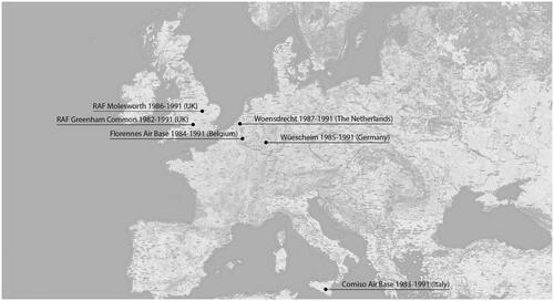 Figure 1. Distribution of Europe’s six Ground-launched Cruise Missile (GLCM) sites.