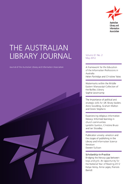Cover image for The Australian Library Journal, Volume 61, Issue 2, 2012