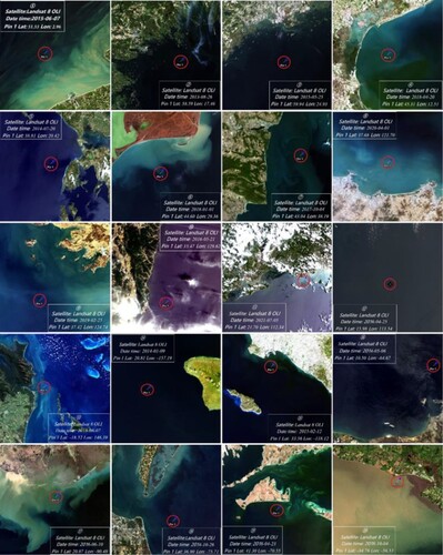 Figure 2. OLI/Landsat-8 derived RGB composites for the 20 stations listed in Table 1.