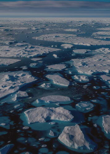 A landscape scenery of the North Pole where climate change has caused melting ice caps. Generated with AI. Courtesy of Mongkolchon/Adobe Stock