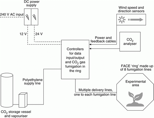 Figure 1  Major components of the AGFACE carbon dioxide delivery system at Horsham (SE Australia) (courtesy: Mollah et al. Citation2009).