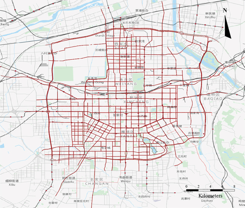 Figure 5. The urban road network in Xi’an, China. Brown lines indicate the major road segments in the study area.