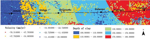 Figure 8. The overlay analysis of PS points and the compressible clay deposits. The distribution of PS points has a relation with the depth of clay.