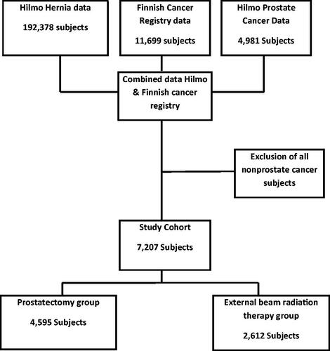 Figure 1. Flowchart of the study. The study population is 7207 Finnish men diagnosed with prostate cancer during 1998–2016.
