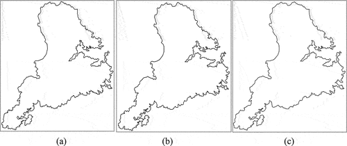 Figure 10. Comparisons of polyline simplification results. (a) simplified results of the proposed method. (b) simplified results of the WML algorithm. (c) simplified results of the SVM-based method.