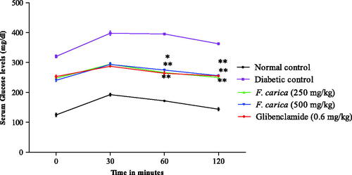 Figure 2. Effect of F. carica on 15th day OGTT.