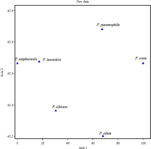 Figure 10. Scatter diagram of 6 species in the genus Plantago.